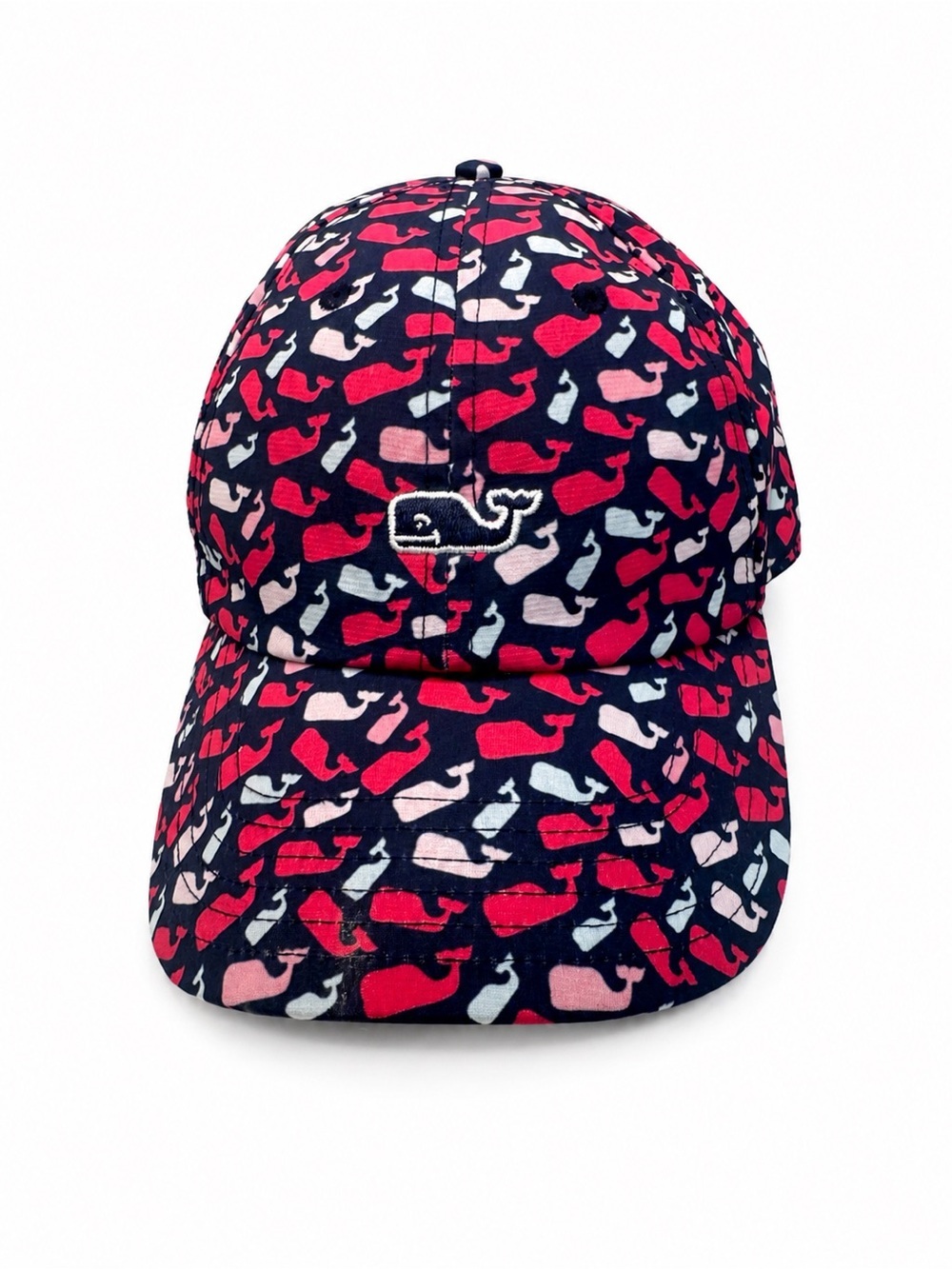 Vineyard Vines Whale Print Baseball Cap Hat Pink Navy Adjustable